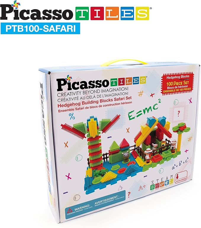 Picasso Toys PTB100 100pcs Hedgehog Block 3D Building Blocks Tiles Safari Theme Set Learning Playset STEM Toy Set Educational Kit Child Brain Development Preschool Kindergarten Toy for Age 3 &amp Up