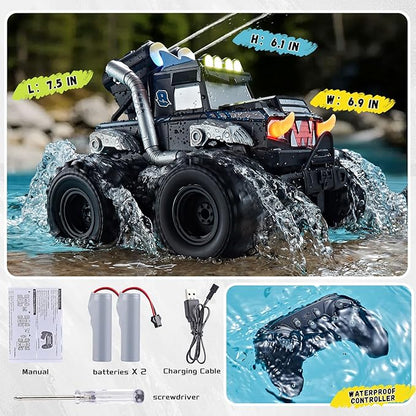 3-in-1 Amphibious Remote Control Car RC Boat/Water Gun 2.4GHz All Terrain Waterproof Monster Trucks for Boys Age 4-7 W/2 Batteries 70 min Birthday Gift Pool Toys for Kids Ages 4-8