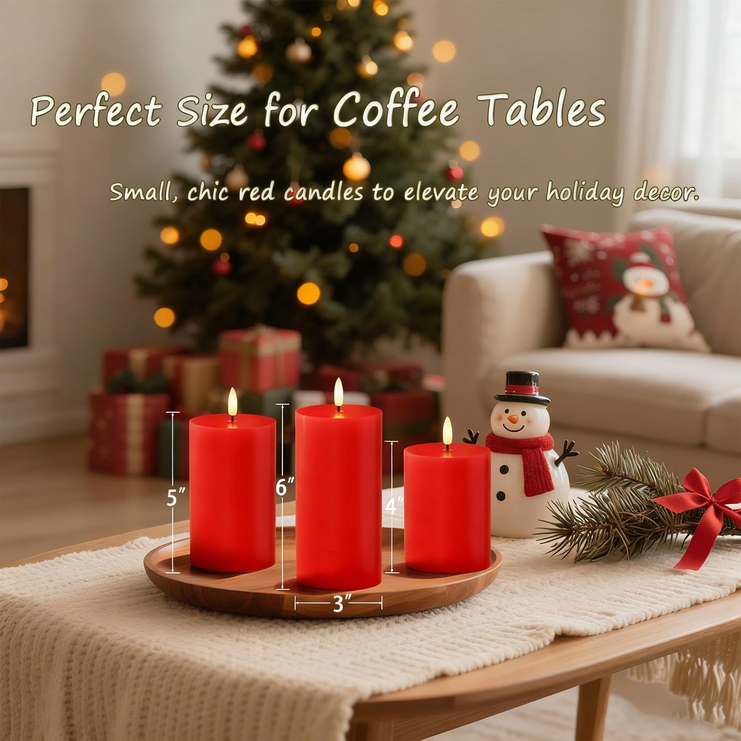 JOIONE Flameless Pillar Candles with Remote, 3 Pack Battery Operated Real Wax LED Candles, Perfect for Home Decorations Fireplace Table, Red