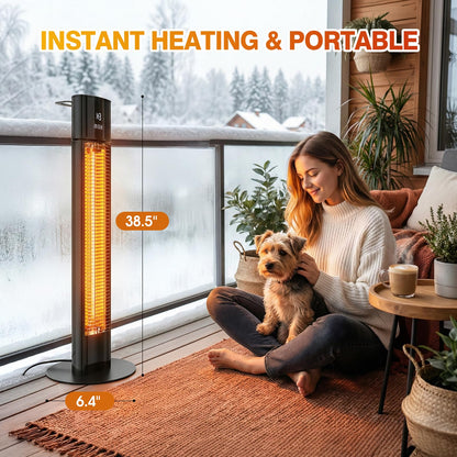 Portable Outdoot Electric Heater, Infrared Patio Heater for Outdoor/Indoor Use, garage heater electric, 1500W, BLACK