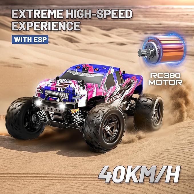 Pink Remote Control Car for Girls Fast rc Cars for Girls 1:18 Scale Monster Truck with 40+ KM/H Speed 4WD Off-Road RC Truck Dual Rechargeable Batteries toys for 8 9 10 11 12 year old girl gifts