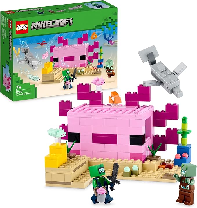 Lego Minecraft The Axolotl House 21247 Building Toy Set Creative Adventures at a Colorful Underwater Base Includes a Diver Explorer Dolphin Drowned and More Minecraft Toy for 7 Year Old Kids