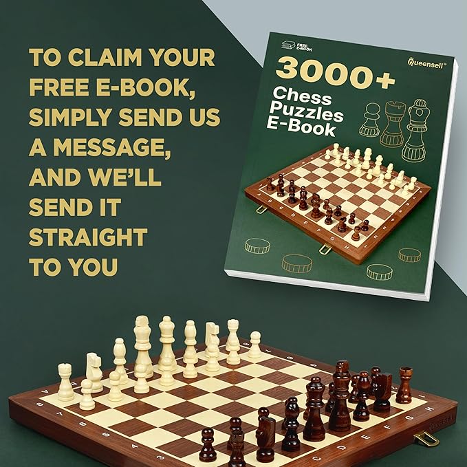 2 in 1 Magnetic Chess Set &amp Checkers Board Game for Adults and Kids - 15 Chess Tournament Chessboard with Magnetic Pieces - Free E-Book with Chess Puzzles