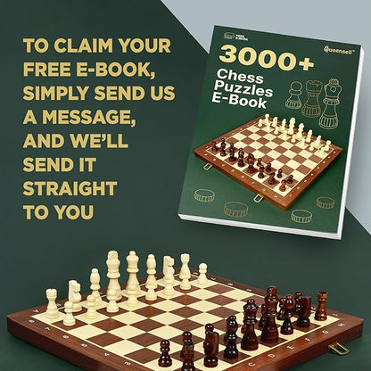 2 in 1 Magnetic Chess Set &amp Checkers Board Game for Adults and Kids - 15 Chess Tournament Chessboard with Magnetic Pieces - Free E-Book with Chess Puzzles