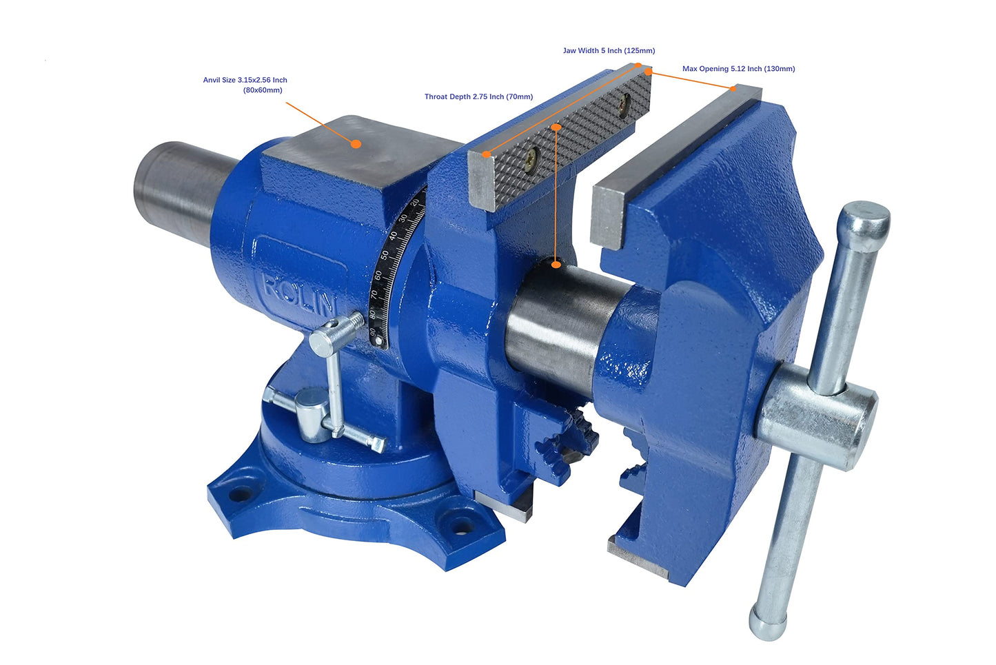 Rolin Vise 5 Inch Multi-Function Vises With Anvil Blue Bench Vise Heavy Duty Tools 360 Degree Swivel Base