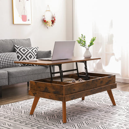 Bidiso Lift Top Coffee Table, Easy-to-Assembly Center Table with Hidden Storage Compartment, Industrial Lift Tabletop Dining Table for Living Room Reception/Home Office, Rustic Brown