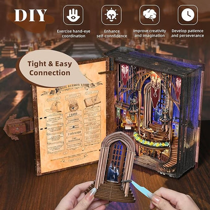 Magic Book Nook Kit - DIY Miniature House Dollhouse Kit for Adults Booknook Tiny House Bookshelf Decor 3D Wooden Puzzle Gifts for Family Friends (Magic Admissions Guide)