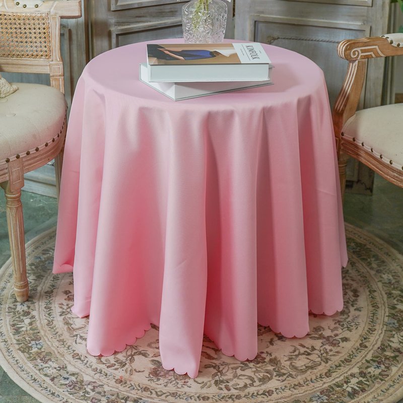 JYFLZQ Pink Round Tablecloth 70 Inch for 4 Foot Tables Machine Washable, Durable, Thick Polyester Fabric Table Cloth Table Cover for Parties Banquet Wedding(Equipped with 4 Napkin Cloth)