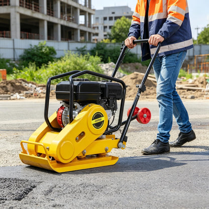 7HP Plate Compactor Rammer,212cc Gas Engine 5600 VPM Soil Compactor, 4200 lbs Compaction Force, 22.1 x 15.9 inch Plate Ground Compactors, Concrete Tools for Paving Landscaping Sidewalk Patio(Yellow)