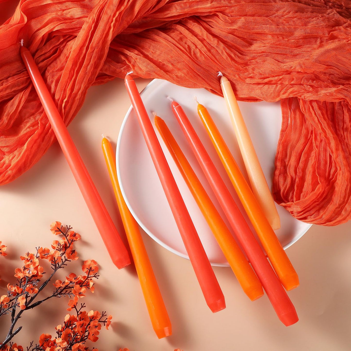 MTLEE Taper Candles 8/10/12 Multi Height Unscented Taper Candles 8 Burn Hours for Dinner Decorative Home Decoration Fall Thanksgiving Wedding Party Candlesticks(Gradient Orange,36)