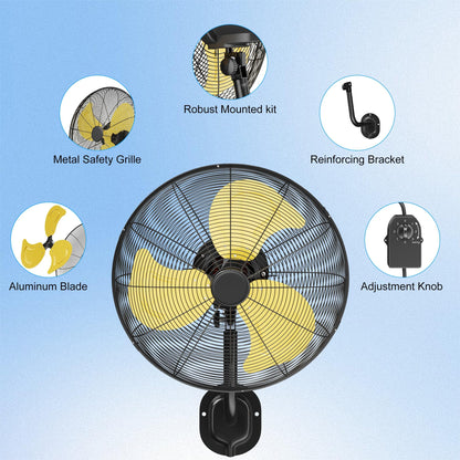 20 Inch Wall Mount Fan,7200 CFM Industrial Fan with 90° Oscillation,3 Speeds,Poweful Motor,Adjustable Tilt,High Velocity Fans for Garage,Shop,Patio,Factory,Gym,Porch,Outdoor,Indoor