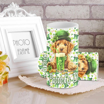 Luarisgur St Patricks Day Flameless Candles Green Dog Battery Operated Candles with Remote and Timer LED Flameless Candles 2 Pack 6 x 3 inch for Home Decor Bedroom
