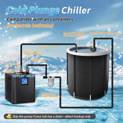 𝙐𝙥𝙜𝙧𝙖𝙙𝙚 Ice Bath Water Chiller, 1/3 HP Water Chiller for Cold Plunge Tubs, with Pump, External Filter and Filter Media, Remote Control, for Home and Professional Use