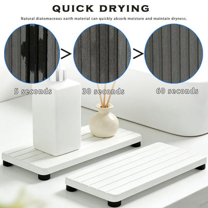 2PCS Stone Drying Tray, Water Absorbing Stone Tray for Sinks, Neat Diatomite Sink Trays, Fast Drying Kitchen Sponge Hand Soap Holder, Instant Dry Sink Coasters Used for Bathroom Counter -White