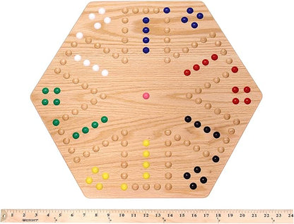 AmishToyBox.com Wahoo Marble Game Board Set - 20 Wide - Solid Oak Wood - Double-sided - with Large 18mm Marbles and Dice Included