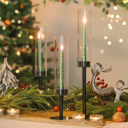Ronasip Hurricane Candle Holders Set of 6 Metal Candlestick Holder for Glass Taper Tall Candle Holders with Crystal Chimney Tube Candles Stands for Home Decor, Christmas, Dinning (6, Black)