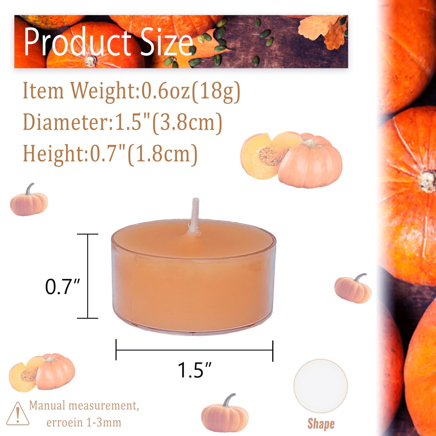 Terracotta Tea Candles Tea Lights Smokeless Pumpkin Scent Tealight Candles Handmade Tealights Set of 24 Long Burning for Wedding Meditation Dinner Home Decor