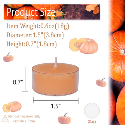 Terracotta Tea Candles Tea Lights Smokeless Pumpkin Scent Tealight Candles Handmade Tealights Set of 24 Long Burning for Wedding Meditation Dinner Home Decor