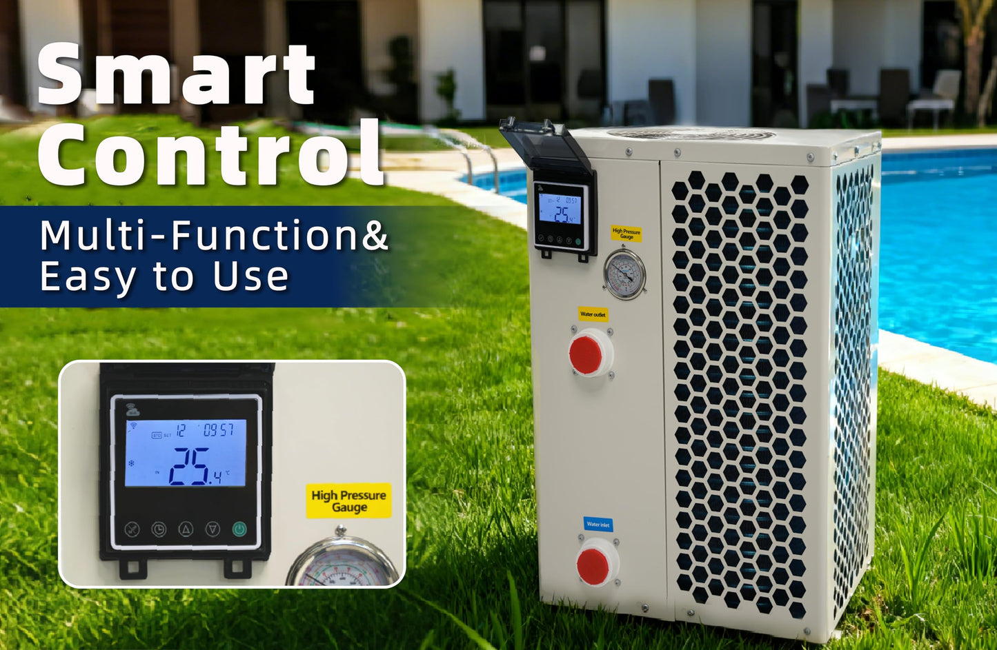 Full Inverter Heat Pump for Hot Tub and Bath, 35,000 BTU Electric Swimming Pool Heater, 9000 Gallons, for Above and In ground Pools, WiFi Capable Timer, Heating and Cooling, Defrosting, 220-240V