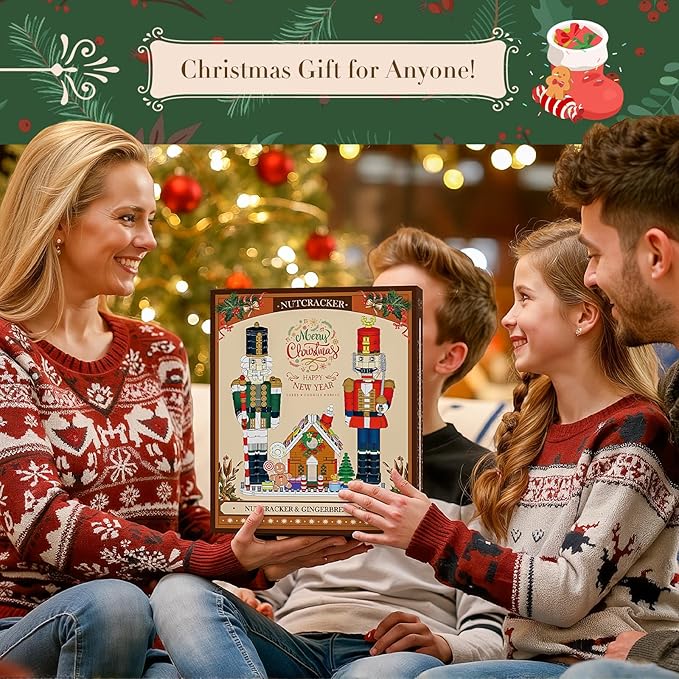 Nutcracker Christmas Decor Building Toys Gingerbread House with Light 2025 Xmas Gifts Ideas for Adults Kids Girls Boys Ages 8-12 Compatible for Lego Christmas Village Decorations for Home