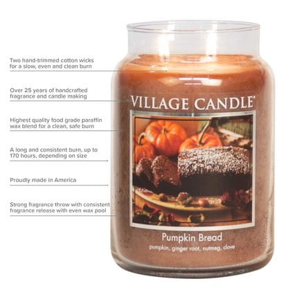 Village Candle Pumpkin Bread 26 oz Glass Jar Scented Candle, Large