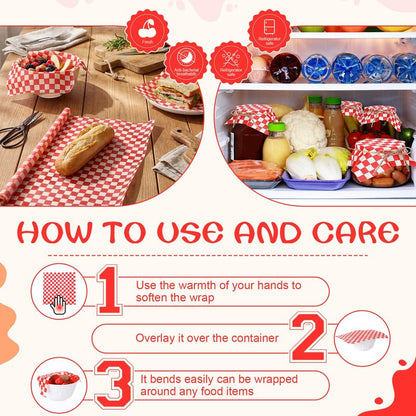Beeswax Wraps for Food 14x52" Beeswax Food Wraps Reusable Wax Paper Roll Waxed Paper & Bowl Covers Organic & Sustainable Alternative to Aluminum Foil & Plastic Wrap Honeycomb Classic Checkered