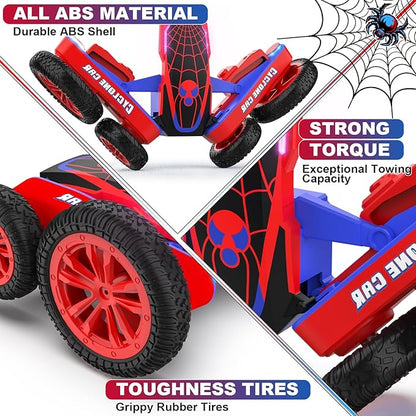 Spider Remote Control Car for Kids - 2.4Ghz Fast RC Stunt Cars 360° Rotating 4WD RC Crawler with Lights Rechargeable Car Toy for Boys Ages 6 7 8 9 10 Birthday Black&ampRed