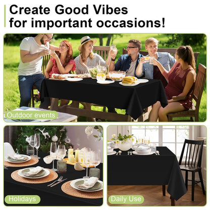 QIKSION Black Plastic Table Cloth Disposable 2 Pack, 54 x 108 Inch Tablecloths for Party, Graduation, Halloween Decorations, Rectangle Table Cover