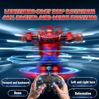 Spider Transform RC Cars Toys with Eye &amp Underbody Lights 2.4GHz Remote Control Car One-Button Deformation Fast 360°Rotation Robot Toys Birthday Gifts for 3 4 5 6 7 8 9 10 Year Old Boys Age 4-7