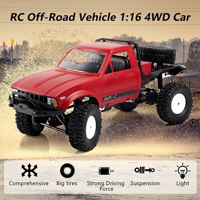 YIKESHU RC Crawler RC Truck Remote Control Rock Crawler Off-Road Racing Vehicles 1:16 2.4G 2CH 4WD Offroad Semi Trucks All Terrain Car RTR Hobby RC Pickup for Adults