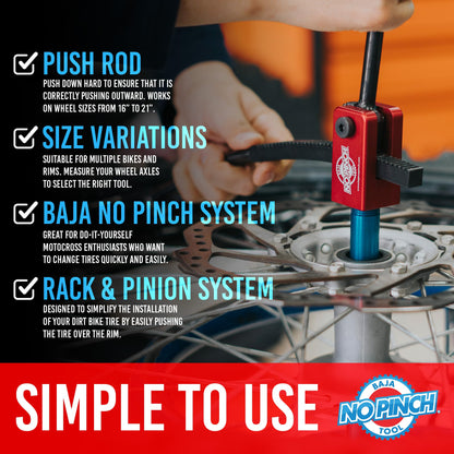 Baja No Pinch Tool Original Tire Changing Kit – Dirt Bike Tire Changing Tools for Enduro and Motocross – Compact Tool for 16" to 21" Wheels – Prevents Tube Pinching – Fits 20mm Axles