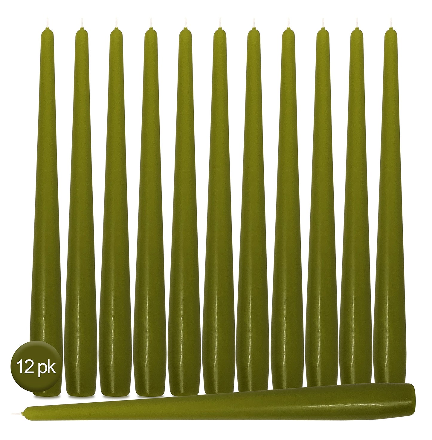 Hyoola Tall Taper Candles - 14 Inch Olive Green Unscented Dripless Taper Candles - 12 Hour Burn Time - 12 Pack