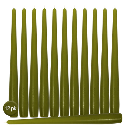 Hyoola Tall Taper Candles - 14 Inch Olive Green Unscented Dripless Taper Candles - 12 Hour Burn Time - 12 Pack