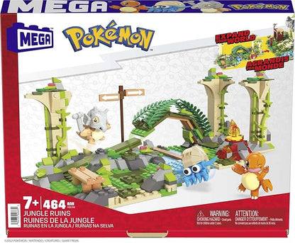 MEGA Pokemon Action Figure Building Toy Jungle Ruins with 464 Pieces Motion and 3 Characters Cubone Charmander Omanyte Gift Idea for Kids