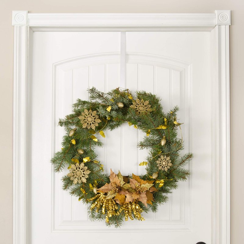 RN'D Over Door Wreath Hanger Hook - Thin Metal Overdoor Wreath Holder Seasonal Hanger Hooks for Front or Back Door (White, 12")