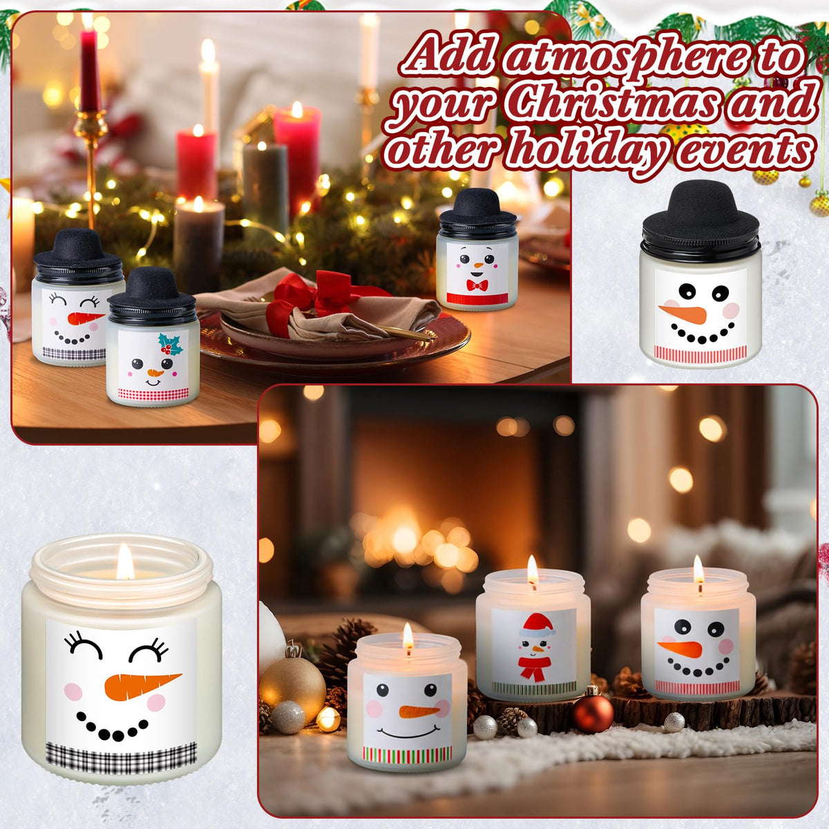 Lounsweer 48 Pcs Christmas Candles Bulk Gifts Set for Women Men 3.5oz Snowman Scented Candles Jar Soy Wax Candle with Mini Snowman Decor Cap for Christmas New Year Winter Decor