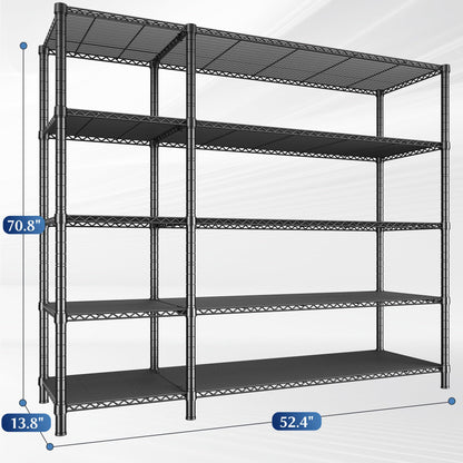 70.8"H Storage Shelves, 5-Tier Metal Shelving 1200 High-Load Heavy Duty Wire Shelving, Adjustable Metal Shelves-L Shaped Wire Shelving Units for Kitchen Garage Pantry Basement, 52.36"W x13.78"Dx70.8"H
