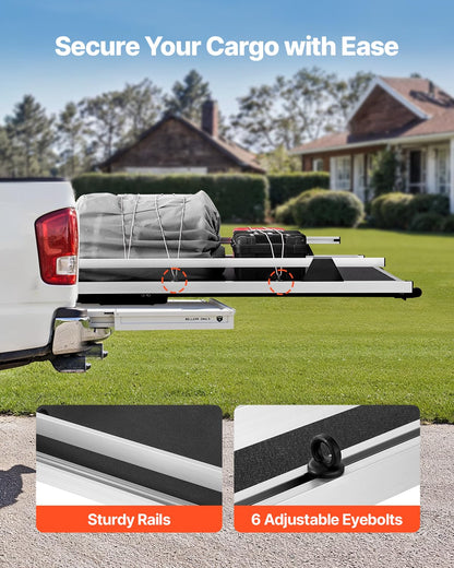 VEVOR Sliding Truck Bed Organizer, 63 x 47-Inch Heavy Duty Truck Bed Storage Drawer with 1000 lbs Capacity, Features 6 Movable Rings for Securing, 2-Postion Slide Out Tray for Pickup Trucks, Black