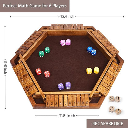 Vamslove Shut The Box Dice Game Wooden Board (L15 x W13) for 1 2 3 4 5 6 Player 6 Sided 10 Numbers Math Games with 16 Dices for Kids Adults(Instructions Included)