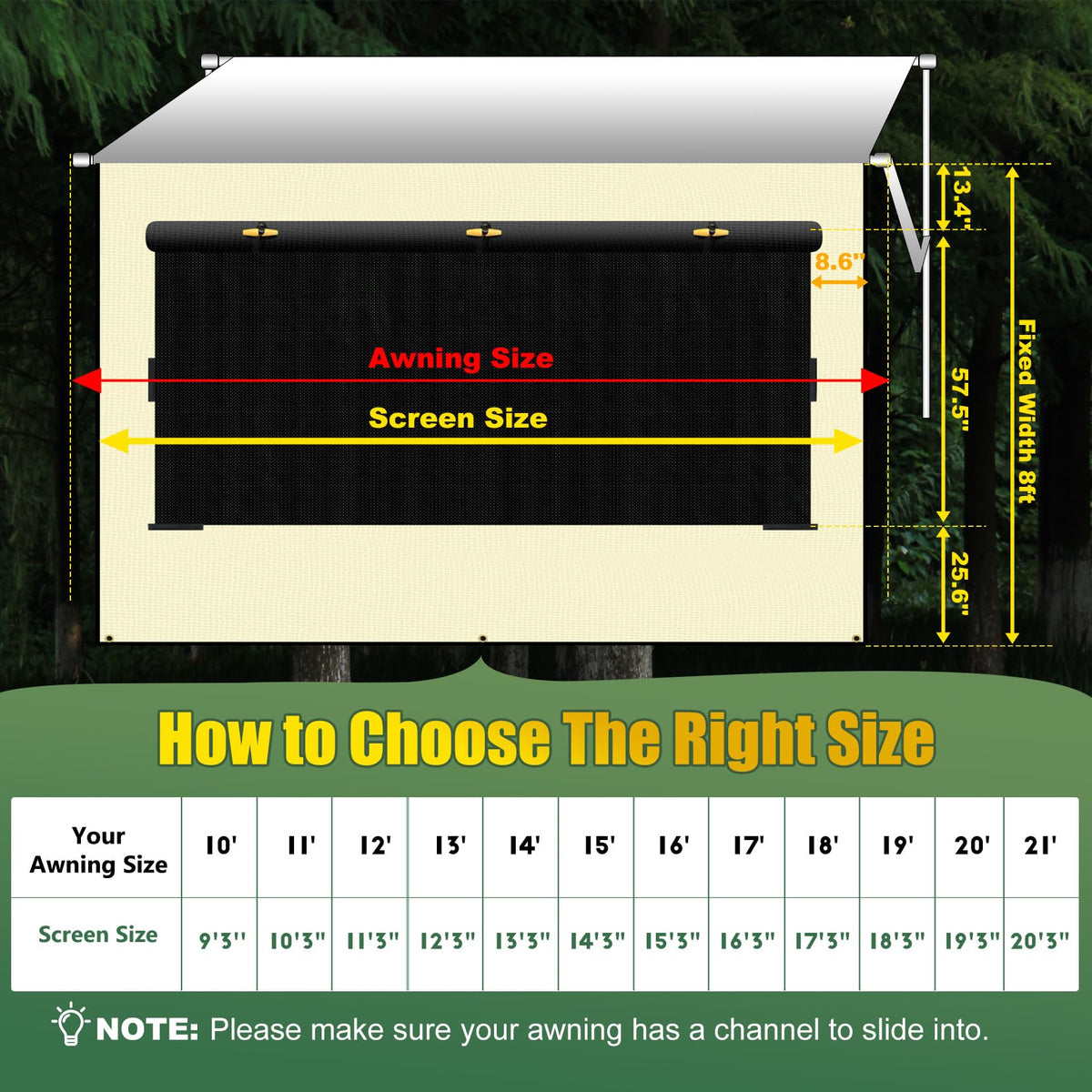 Upgraded RV Awning Sun Shade Screen with Privacy Curtain | UV Protection & Waterproof Polyester Fabric | Easy Installation for Campers, Trailers, Motorhomes (Beige, 8'X15'3'' for 16 ft Awning)