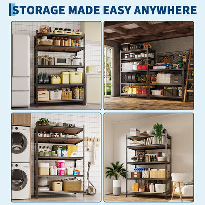 Garvee Storage Shelves 5 Tier Garage Shelving Heavy Duty Adjustable Metal Shelving Unit, Garage Shelves for Basement, Warehouse, Pantry, Closet, Kitchen 72" H x 35.5" W x 12" D, Black,4 Pack