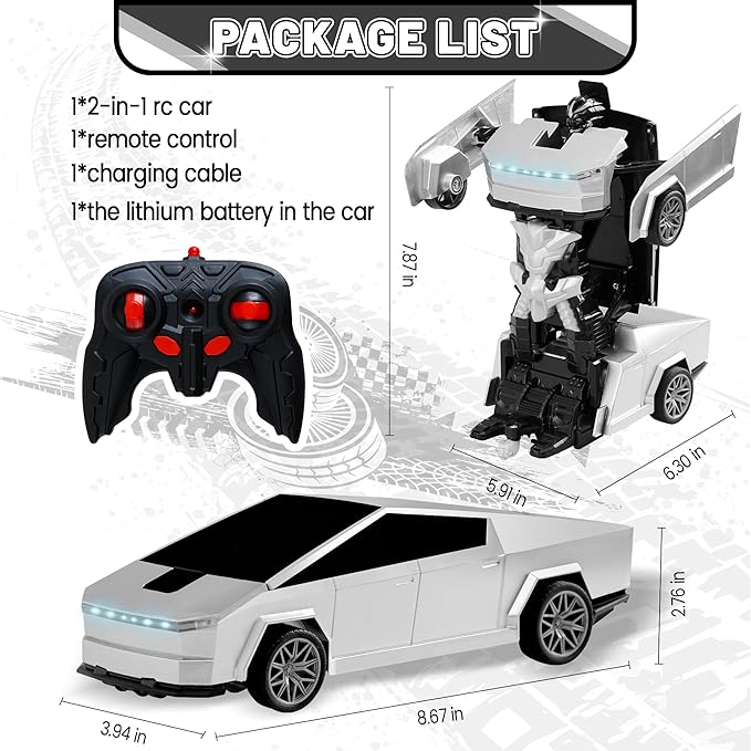 Remote Control Car Cyber-Inspired Transformer Toys Cars 2.4Ghz One-Button Deformation 360° Rotation Drift Rc Car Robot Rc Truck Toys for 4 5 6 7 8+ Years Old Boy Toys