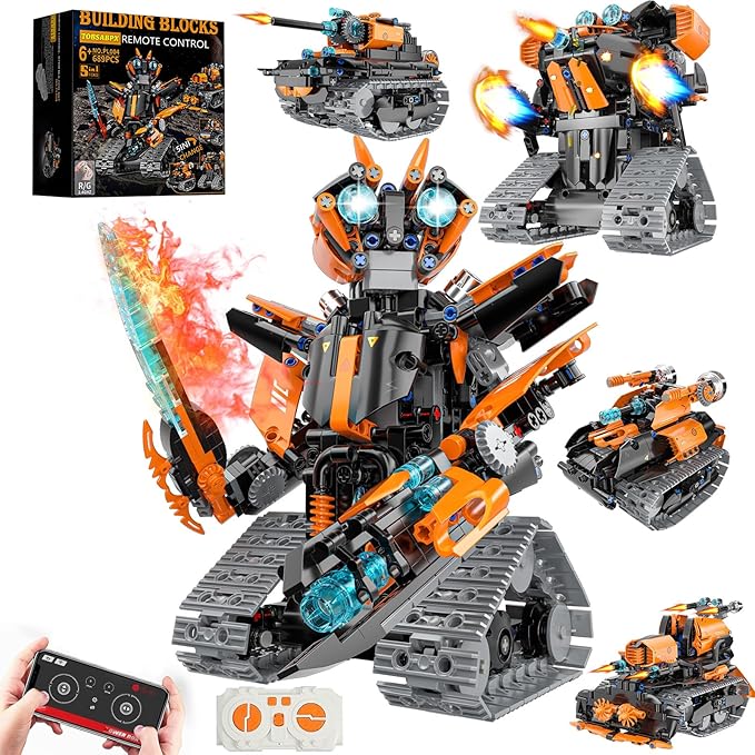 STEM Building Toys for Kids 6-14 5in1 STEM Robot Building Kit for Kid Remote &amp APP Controlled Tank Bulldozer Robot Building Blocks Set Birthday Xmas Gifts Ideas for Boys Girls (689PCS)