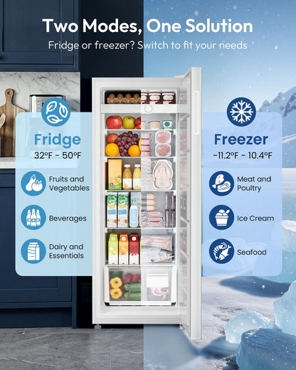 ICEVIVAL 7.5 Cu.Ft Upright Freezer, Convertible Stand Up Freezer or Refrigerator, Large Capacity with 5 Adjustable Shelves & Reversible Door,Upright Fridge for Home, Garage, Apartment
