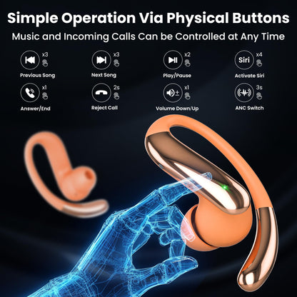 AI Translation Earbuds Real Time 4-in-1 translation headphones 50H Playtime Translating Device Audifonos Traductores Inglés Español Bluetooth 6.0 Headphones for Face-to-Face & Travel Business Orange