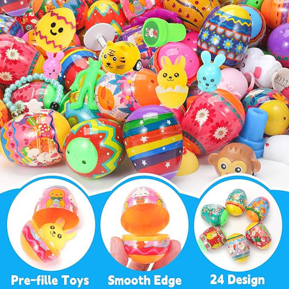 100PCS Unique &amp Colorful Prefilled Easter Eggs with Novelty Toys Filling Treats Easter Eggs Hunt Basket Stuffers Fillers Theme Party Favor Classroom Prize