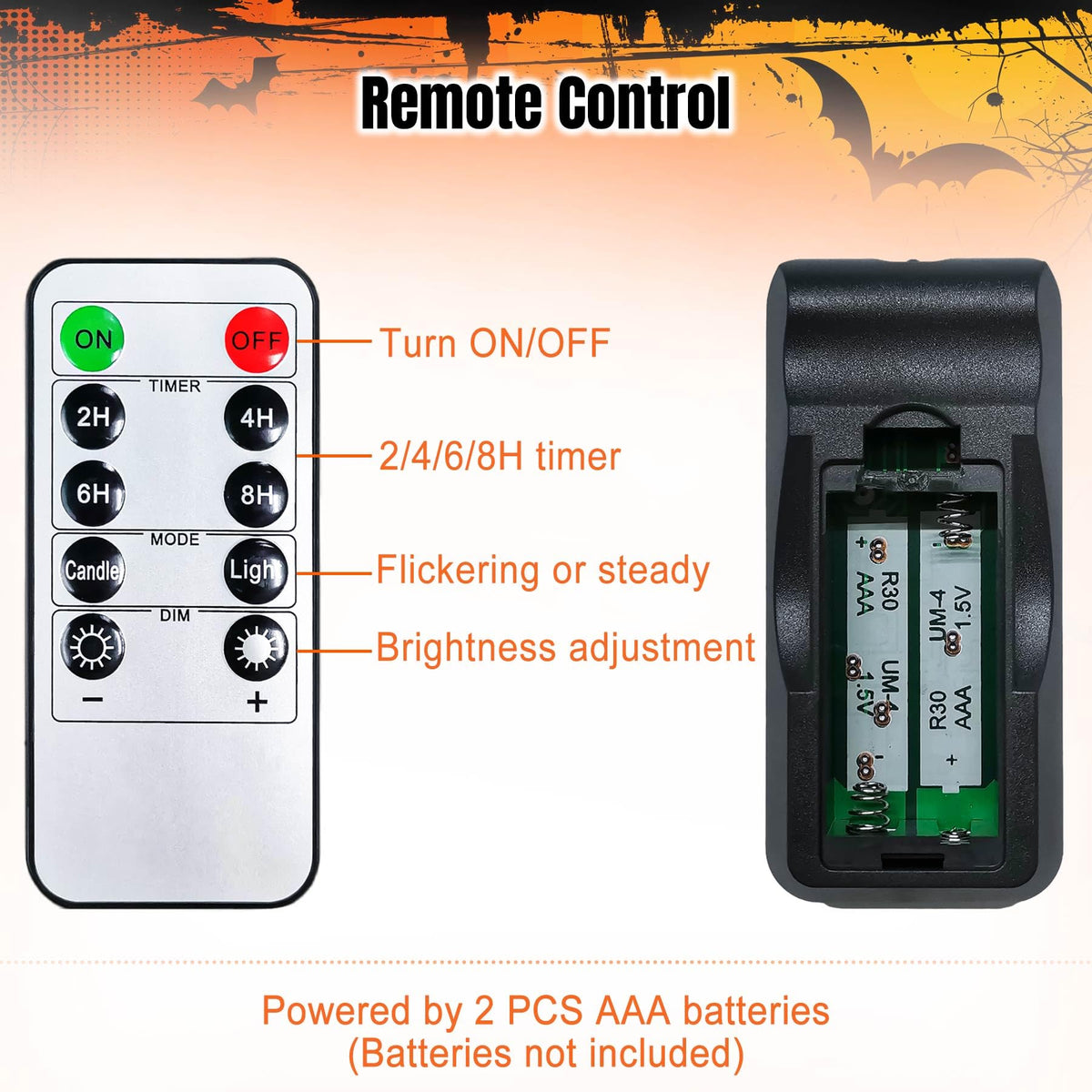 Yakpo 4 Pack Battery Operated Timer Halloween LED Pumpkin Lights with Remote, Flameless Flickering Orange Jack O Lantern Light, Outdoor Electric Orange Candle for Halloween Pumpkin Decorations