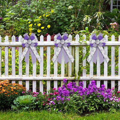 Hying Large Spring Lavender Bows - White & Purple Burlap Wreath Bows for Weddings & Parties