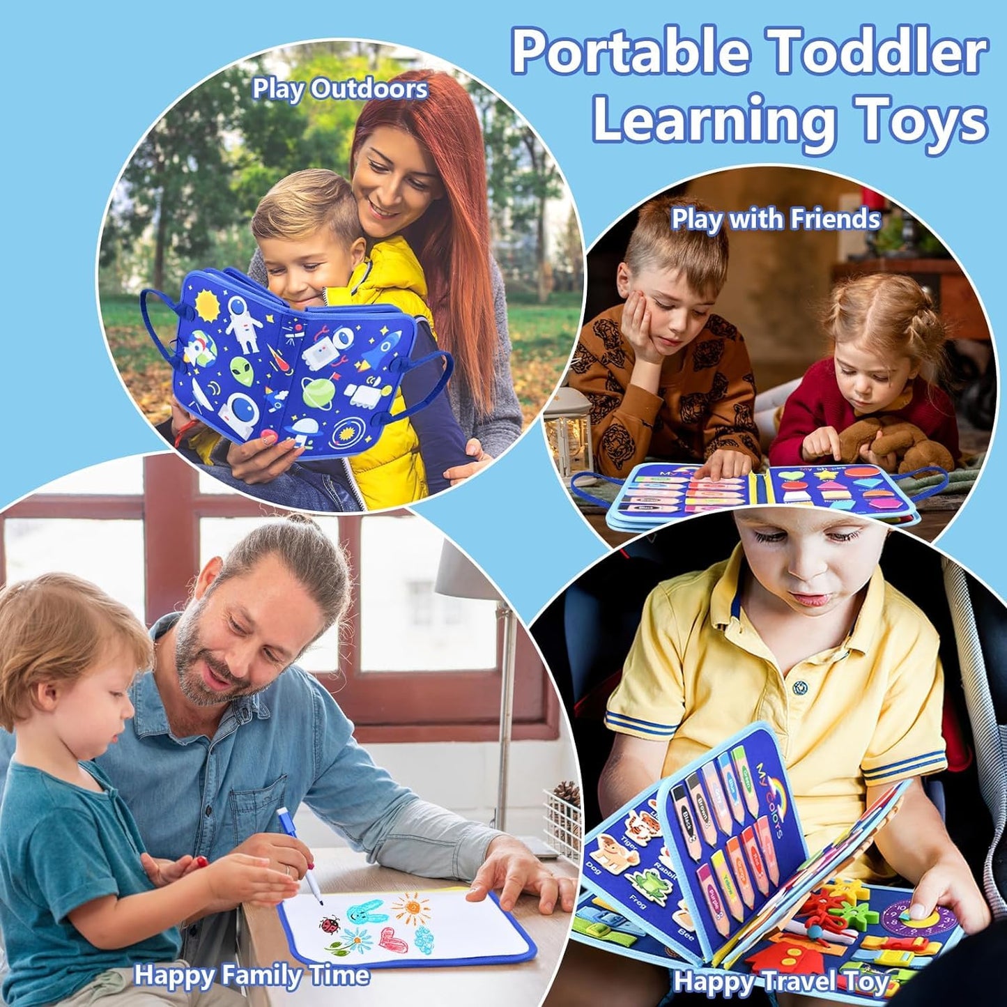 Busy Board, Montessori Toys for 1 2 3 Year Old - Toddler Toys for Ages 2-4 Boy Birthday Gift, Busy Book for toddlers 1-3, Toddler Learning Activities, Educational Learning Toy for Airplane Car Travel