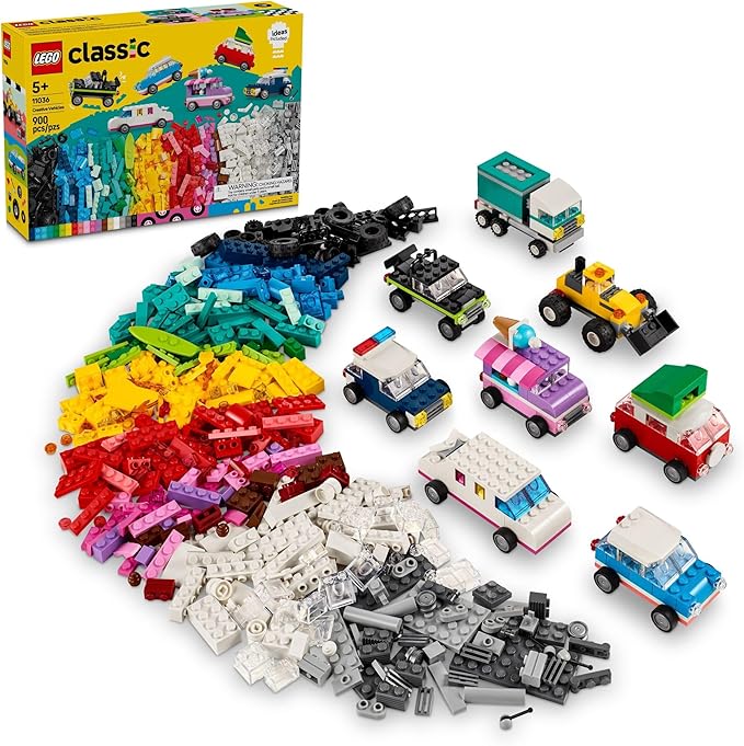 LEGO Classic Creative Vehicles Colorful Construction Brick Building Kit with Ice Cream Truck Police Car Toy Model City Cars and More Gift or Car Toy for Boys Girls and Kids Ages 5 and Up 11036
